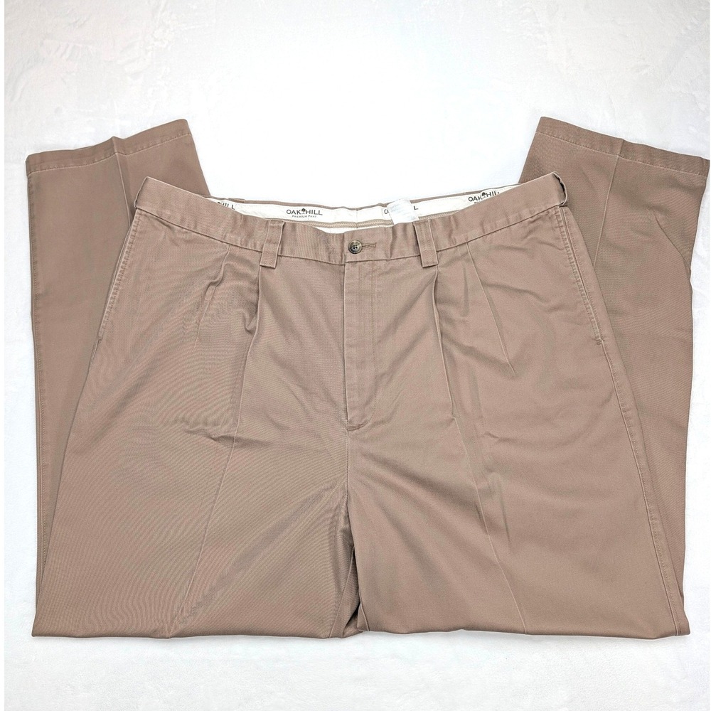 Oak Hill Men's Pleated Khaki Dress Pants Size 46x34 tan‎